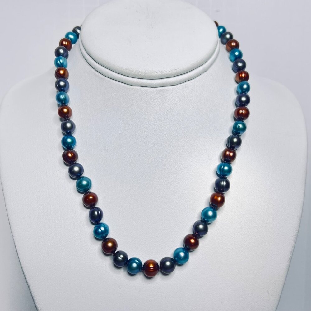 Honora Brown, Teal And Silver Baroque Pearl Necklace (6042)